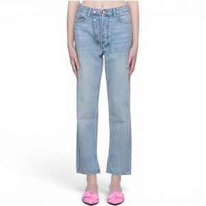 Ganni Figni Straight Leg Jeans Women 28 Light Blue High Rise Double Button Fly